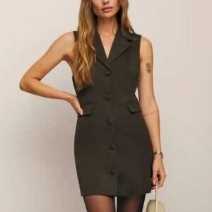 RARE Reformation Acelynn Mini Suit Dress Dark Olive Women's size 4